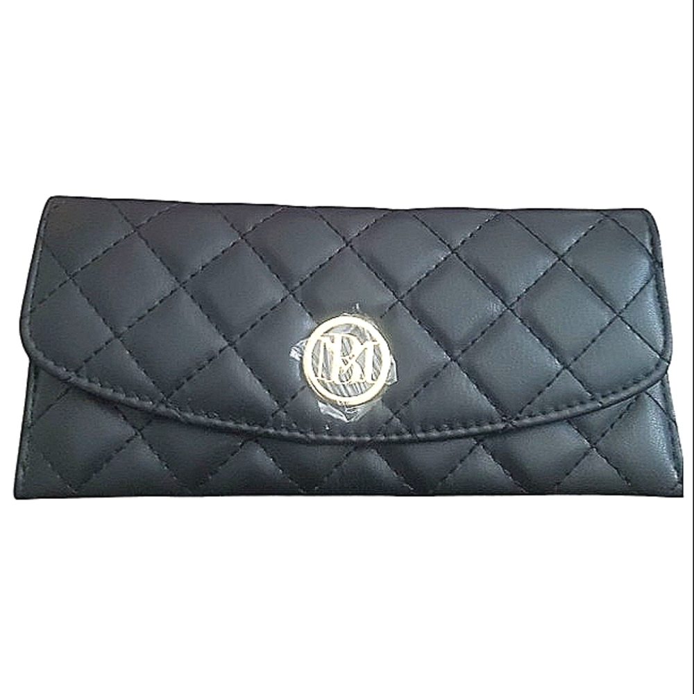 NWT Badgley Mischka Quilted Long Wallet Black
